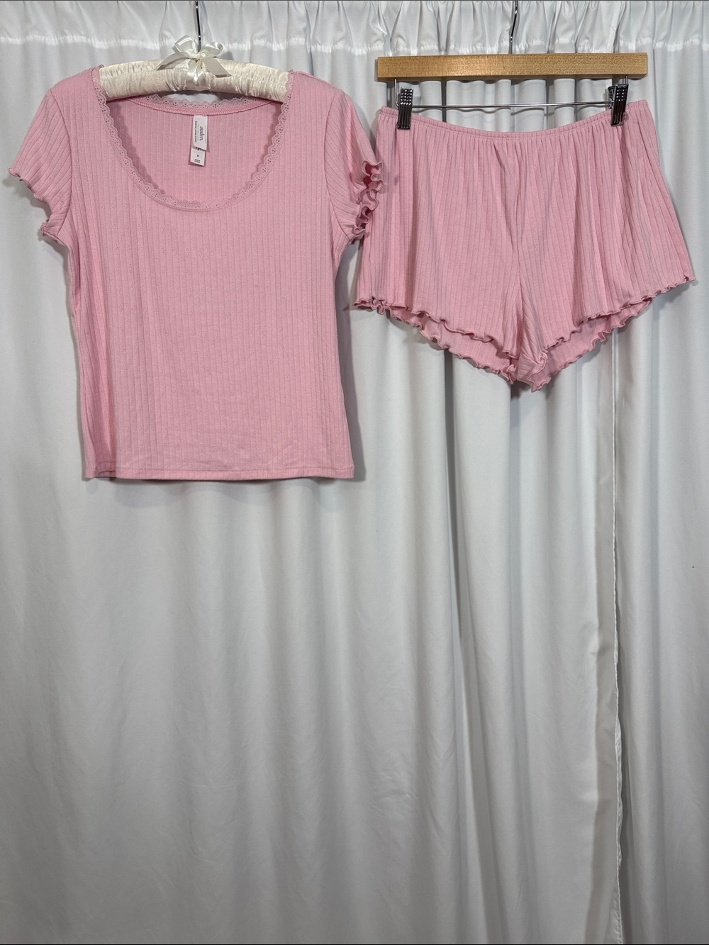 Auden Light Pink Ribbed Short Sleeve Top & Shorts Sleep Set